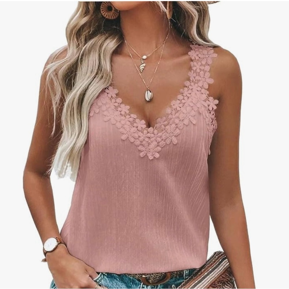 Elegant Pink Lace Trim Women's Top